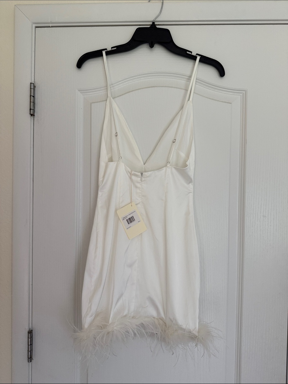 White Feather Trim Satin Mini Dress - Picture 3 of 3